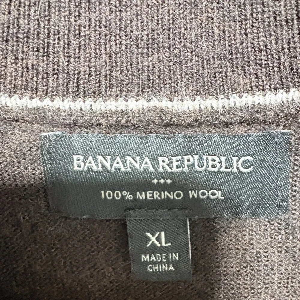 Banana Republic Sweater Mens XL Brown Zip Neck Merino Wool Long Sleeve Pullover